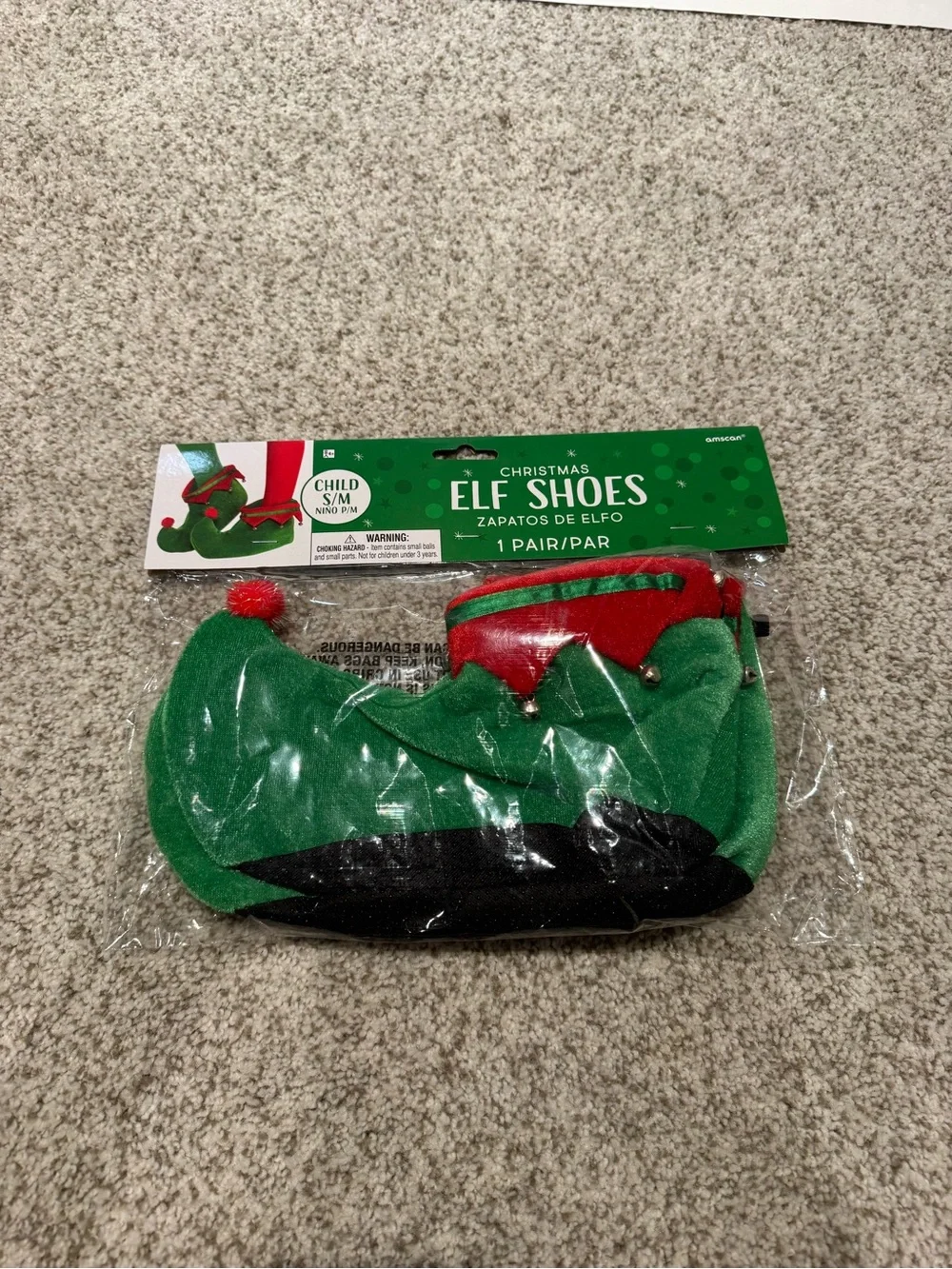 Child Elf Shoes Cover-Up Green & Red Costume Accessory Small/Medium